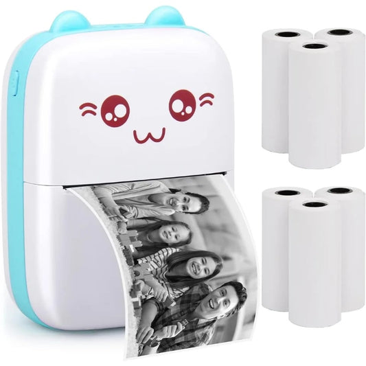 Mini Impresora Gatito + 10 Rollos Papel